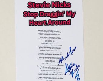 Stevie Nicks Stop Draggin' My Heart Around Signed A4 Lyric Sheet