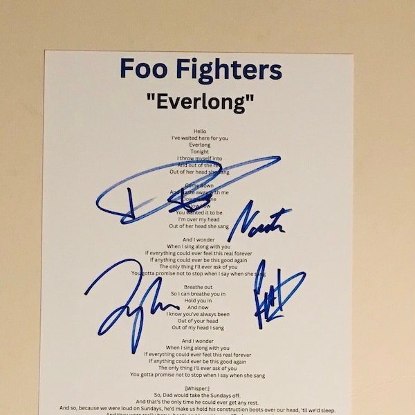 Foo Fighters Everlong Signed A4 Lyric Sheet
