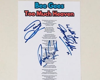 Bee Gees Too Much Heaven Signed A4 Lyric Sheet