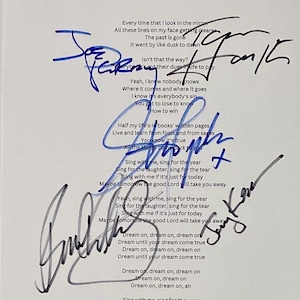 Aerosmith Autograph On A4 Lyric Sheet Inc COA