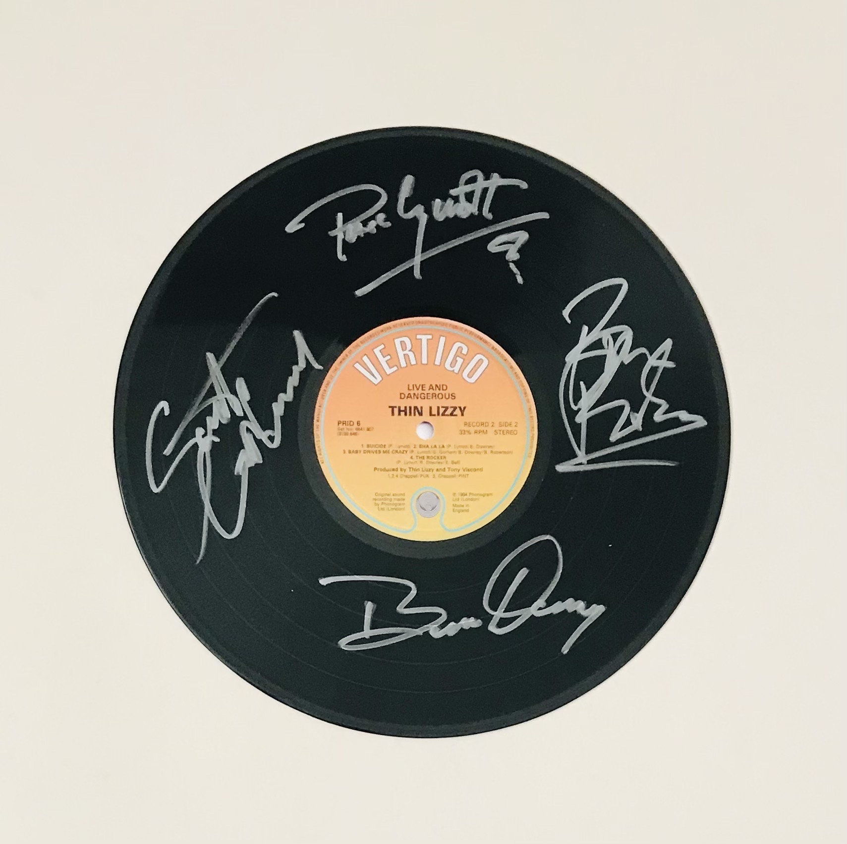 Thin Lizzy Autographed LP Vinyl Display Record