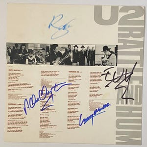 U2 Autograph On LP Inner Sleeve Inc COA