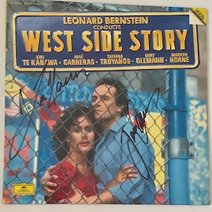 Jose Carreras, Krir Te Kanawa Autographs On West Side Story LP Cover Inc COA