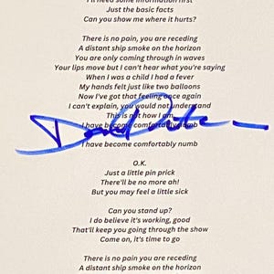 David Gilmour Pink Floyd Autograph On A4 Lyric Sheet Inc COA