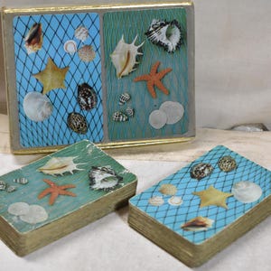 Vintage Congreß Spielkarten - Doppeldecker mit Muschel & Seestern Design, Cel-U-Tone Lackierung