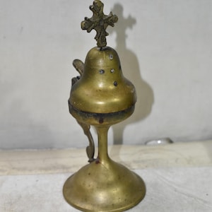 Antique Brass Orthodox Thurible Censer with Cross Lid – Swinging Top - Christian Orthodox Religious Brass Censer