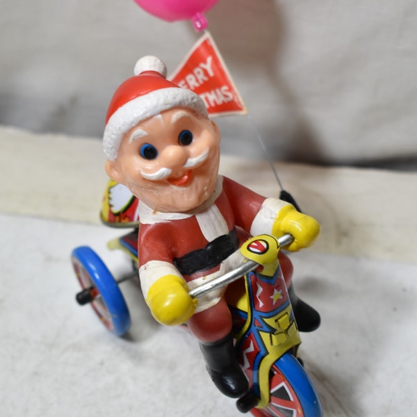 Santa Claus On A Tricycle Tin Litho & Plastic Wind Up Toy MTU Korea Version Mint