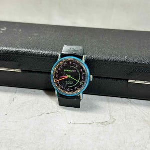 Vintage Fiorucci Time Swiss Quartz Watch – Retro Neon Dial with Blue Case-Watch Wristwatch Jewel Jewelry Accessory