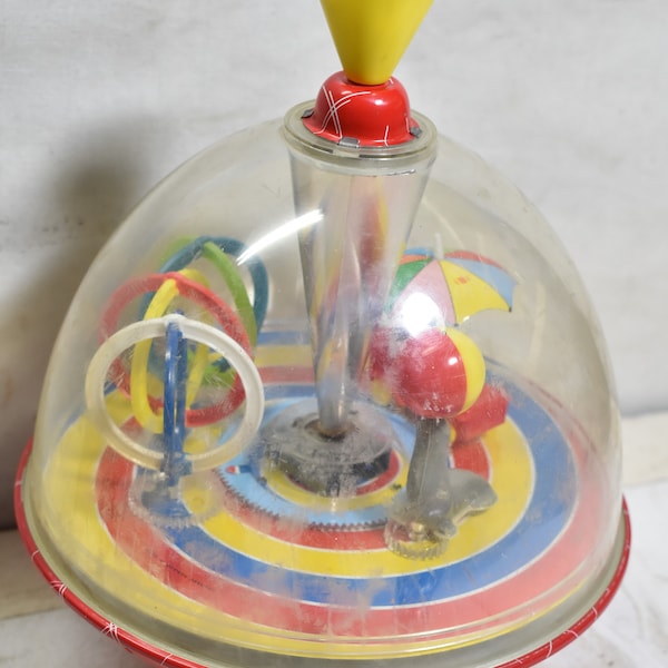 Vintage Collectible LBZ Toy Spinning Top Globe Circus Theme Tin Works 9.25” Tall