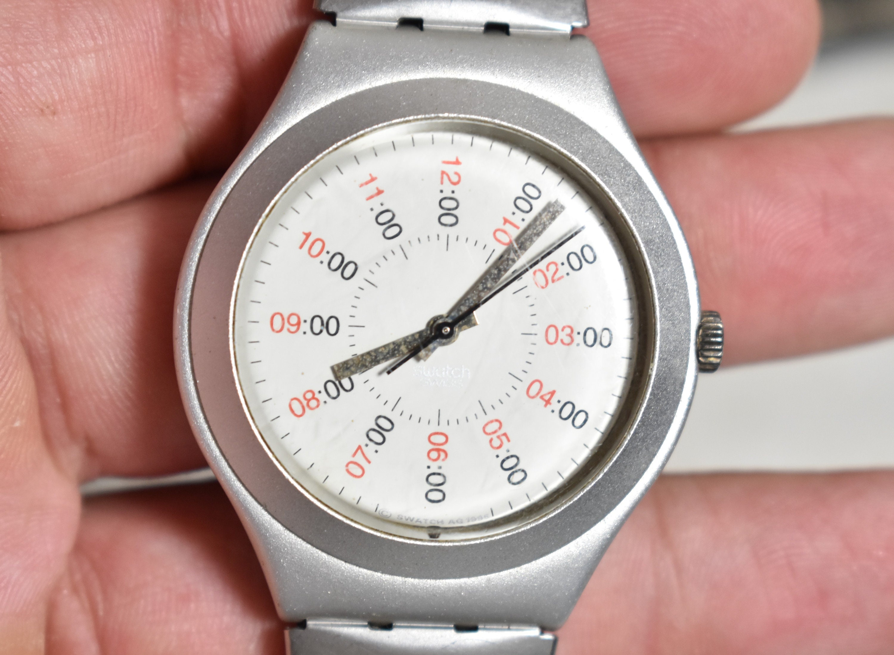 Vintage Collectible Swatch Swiss AG 1995 Wristwatch Jewel SWATCH Irony Big Perfect 12 in aluminum Ref. YGS1003