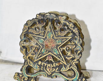 Portatovaglioli vintage in ottone a forma di stella di Betlemme – Souvenir della Terra Santa, decorazione religiosa