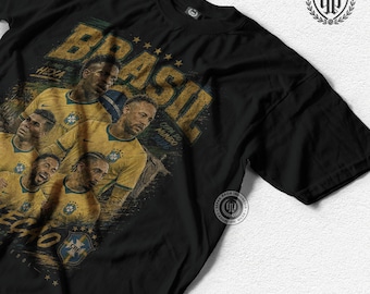Vintage Brasil Football National Team T-Shirt Design, Brazil Retro 90s Bootleg Style - Football T-Shirt Sepak Raga Casual