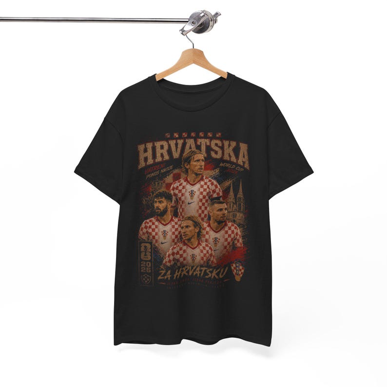 Vintage Croatia Football National Team T-Shirt Design, HRVATSKA Retro 90s Bootleg Style - Football T-Shirt Sepak Raga Casual image 2