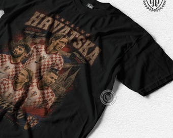 Vintage Croatia Football National Team T-Shirt Design, HRVATSKA Retro 90s Bootleg Style - Football T-Shirt Sepak Raga Casual