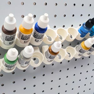 17mL & 18mL Paint Display for 1/4&quot; Pegboard | Army Painter, Vallejo, Green Stuff World Storage, Paint Rack Holder | Miniature Hobby Painting