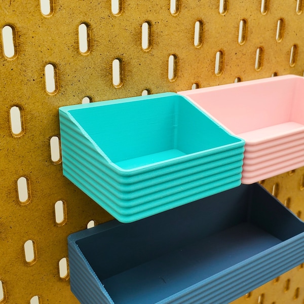 Pegboard Storage Bins, Horizontally Striped, Cup Containers for IKEA SKADIS and 1/4 Pegboard, 12 sizes, And over 12 Colors!