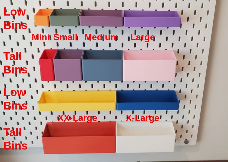 SKADIS Storage Bins, Cup Containers for IKEA SKADIS and 1/4 Pegboard, 12 sizes, And over 12 Colors image 2