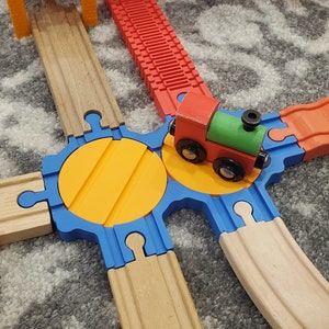 Double Wooden Train Geared Turntable, Fits Brio, IKEA, and more! Two 70mm diameter tables!