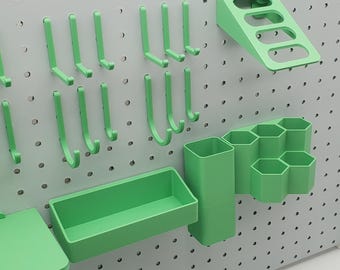 Pegboard Accessories Kit, SKADIS or 1/4" Pegboard Compatible, Storage Bundle: Bins, Shelves, Hooks. Sewing Gift, Painting Present, Christmas