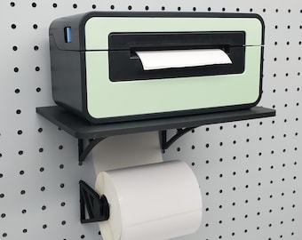 1/4" Pegboard Thermal Label Printer Shelf, IKEA SKADIS Accessories Compatible! Label Fan-Fold or Roll Holder, Wall Mount