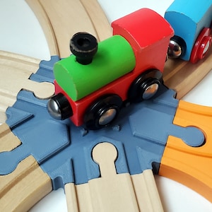 Wooden Train 6-way Intersection, Rail Crossing, Fits Brio, Hape, IKEA, and more! Christmas Train, Gifts for Kids