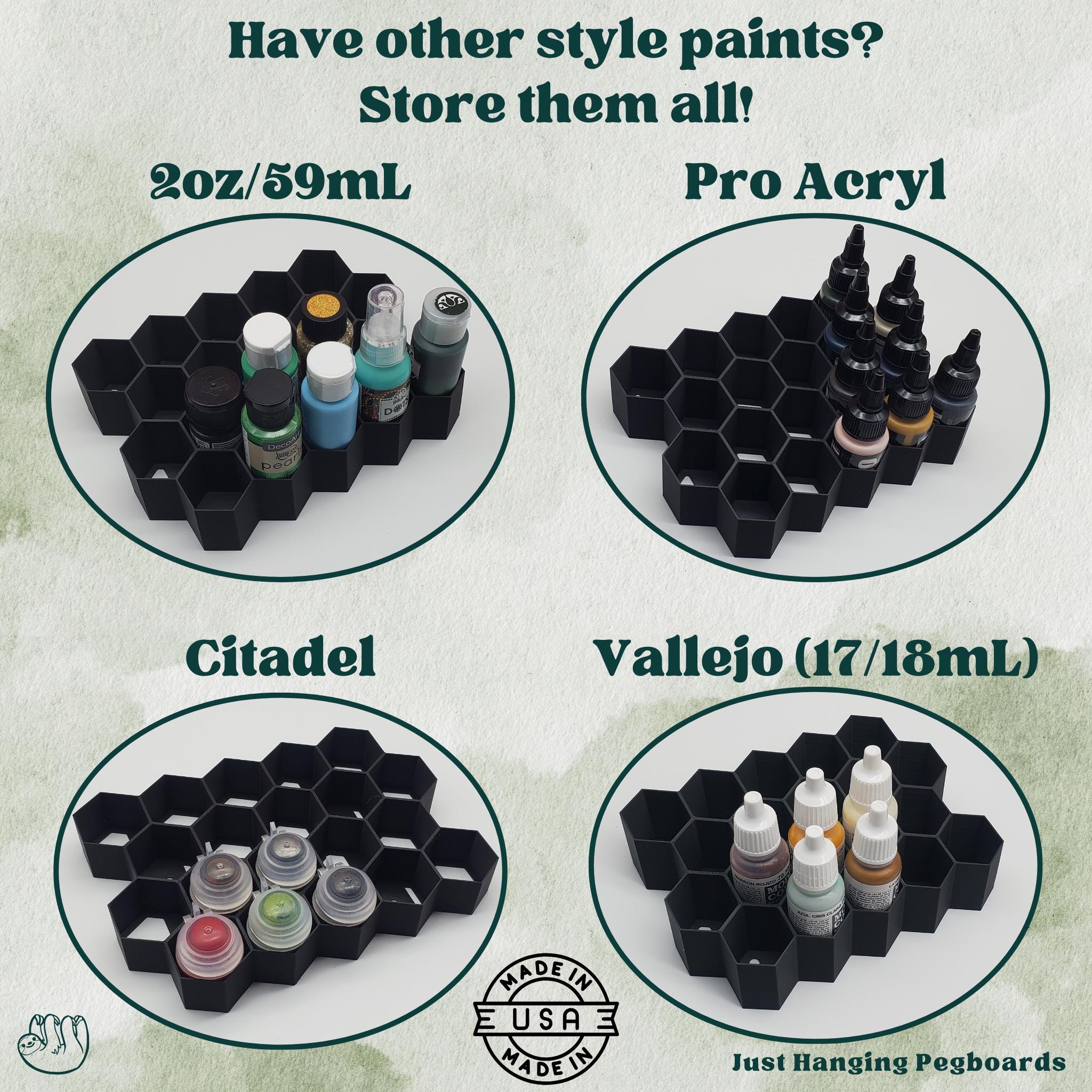 Hex Wall-mount Paint Dropper Holder for 17ml/18ml, 24mm Bottles