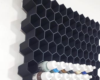 Hex Wall-Mount Paint Dropper Holder for 17ml/18ml, 24mm Bottles, Fits Vallejo, Army Painter - Hobby Paint Rack Organizer for Miniatures