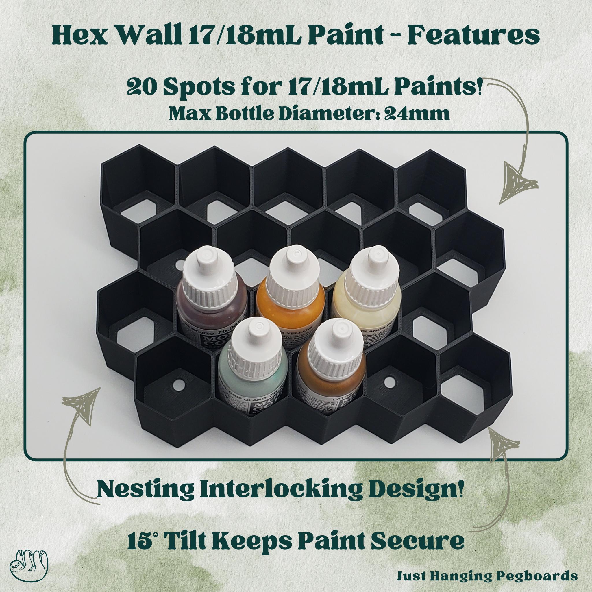 Hex Wall-mount Paint Dropper Holder for 17ml/18ml, 24mm Bottles