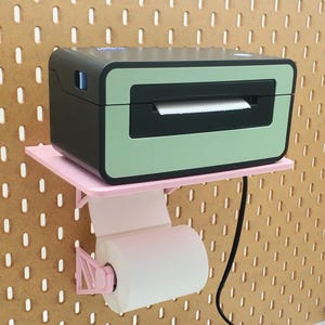 Thermal Label Printer Shelf, SKADIS or 1/4&quot; Pegboard Compatible! Optional Label Fan-Fold or Roll Holder, Skadis Shipping Station