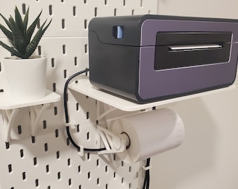 Thermal Label Printer Shelf, SKADIS or 1/4" Pegboard Compatible! Optional Label Fan-Fold or Roll Holder, Over 12 colors!