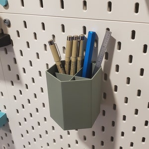 Brush-Pot, Pencil Cup Organization | Hexagon Holder | SKADIS or 1/4" Pegboard Compatible, Over 12 Colors! Organize your Pegboard!