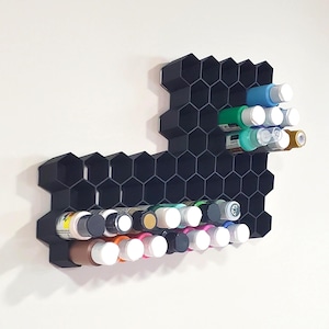 Hex Wall-Mount 2oz/59mL Paint Bottle Holder for Acrylic Craft Paint, Max 36mm - Hobby Paint Rack Organizer, Apple Barrel, DecoArt and more!