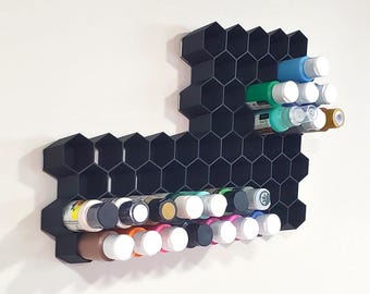 Hex Wall-Mount 2oz/59mL Paint Bottle Holder for Acrylic Craft Paint, Max 36mm - Hobby Paint Rack Organizer, Apple Barrel, DecoArt and more!