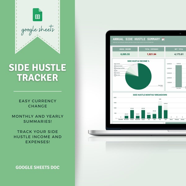 SIDE HUSTLE TRACKER | Google Sheets Side Hustle | Side Hustle Spreadsheet | Small Business Income Tracker | Multiple Income Tracker |