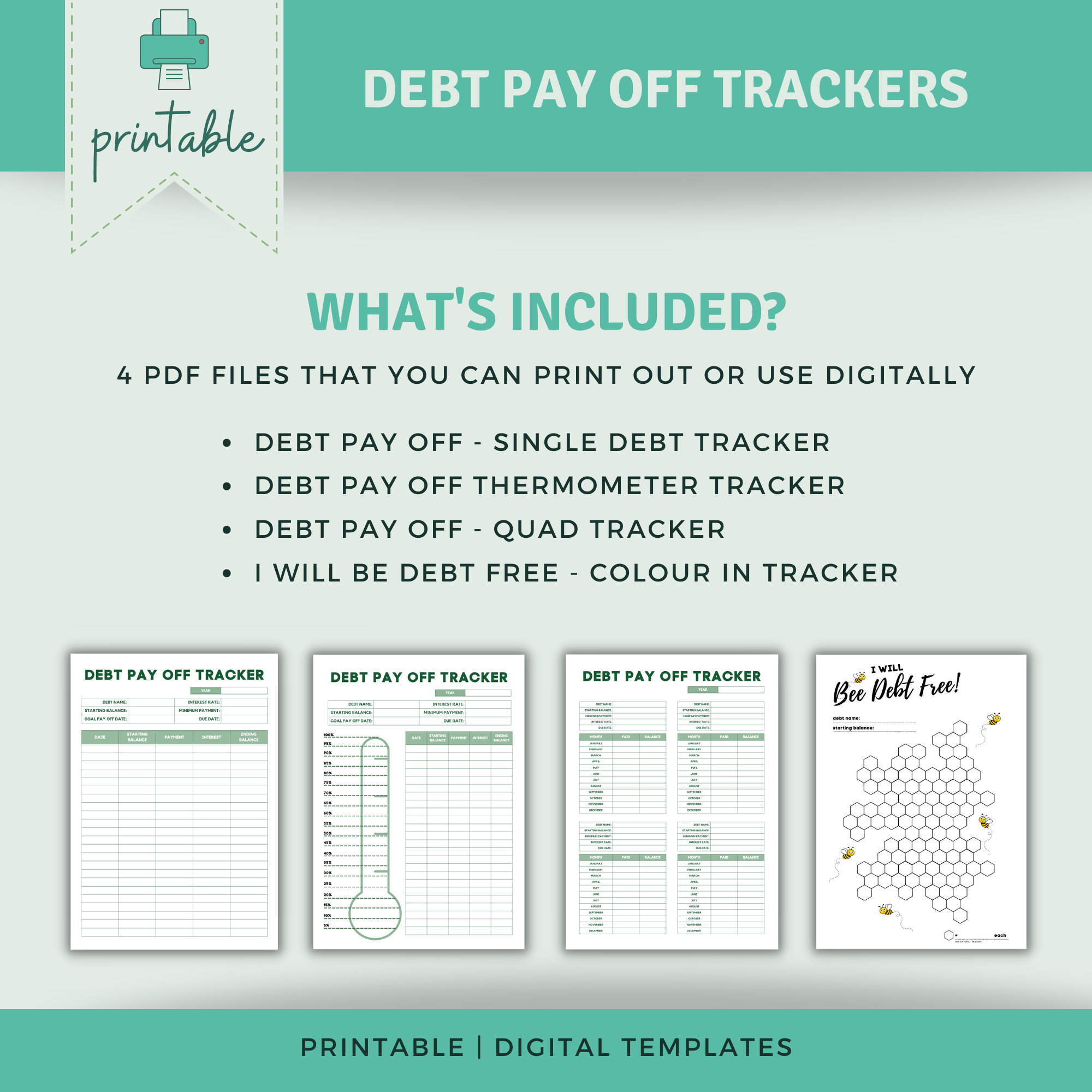 DEBT PAY OFF Tracker Printable Debt Pay off Trackers Bundle Debt ...