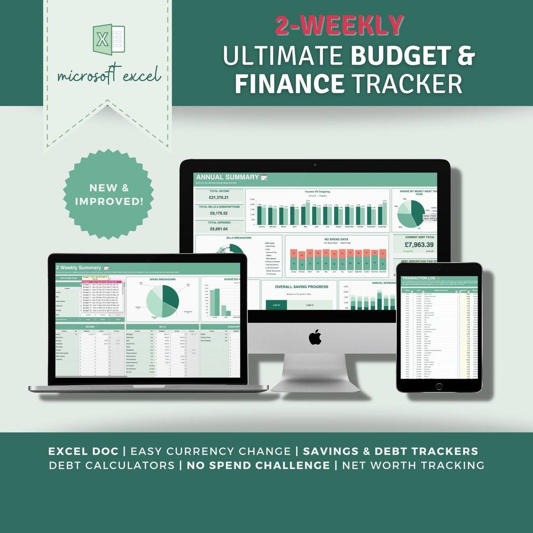 Excel BIWEEKLY BUDGET & FINANCE Tracker Budget Spreadsheet Saving