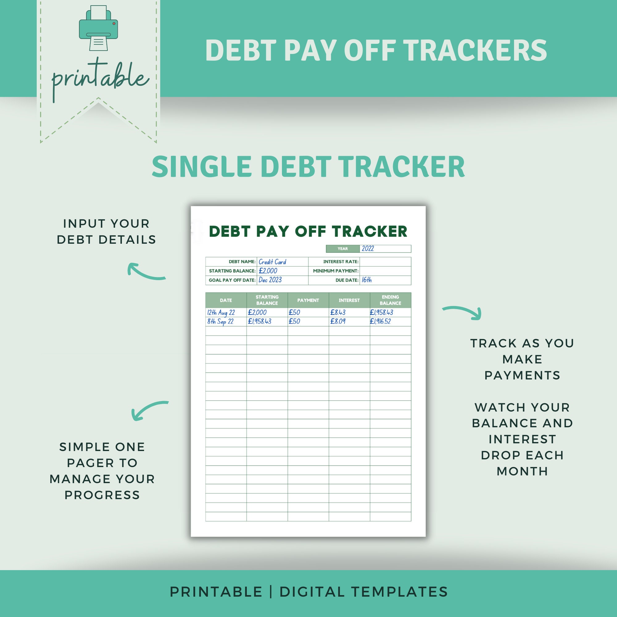 DEBT PAY OFF Tracker Printable Debt Pay off Trackers Bundle Debt ...