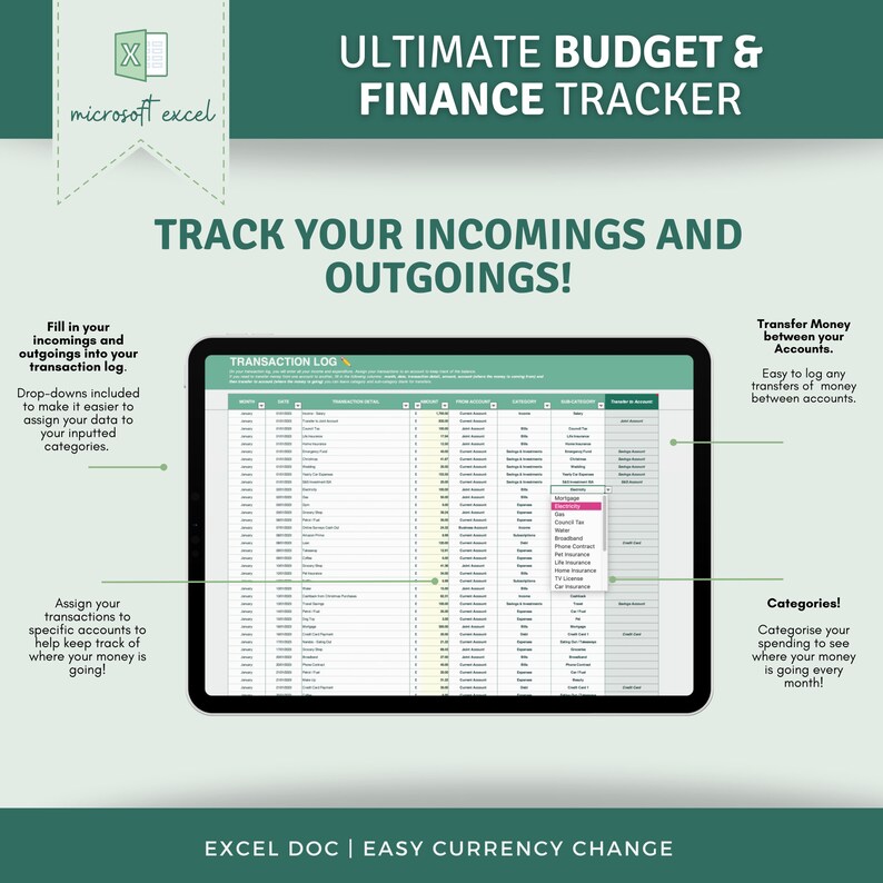 Excel BIWEEKLY BUDGET & FINANCE Tracker Budget Spreadsheet Saving