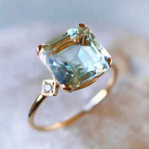 Aquamarine Cushion Cut Ring: Gold Filled Sterling Silver Birthstone Jewelry