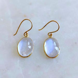 Rainbow Moonstone Drop Earrings: Oval Gemstone, Gold Filled Sterling Silver