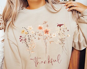 Sweat-shirt reconnaissant botanique Sweat-shirt fleurs sauvages reconnaissant Sweat-shirt surdimensionné, sueur d'automne, pull d'action de grâces, sueur d'automne