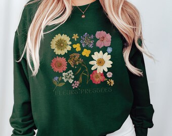 Sweat-shirt à fleurs pressées, pull à fleurs sauvages pressées, chemise à fleurs pressées, chemise à fleurs sauvages, sweat-shirt d’art botanique Plant Lady Sweater
