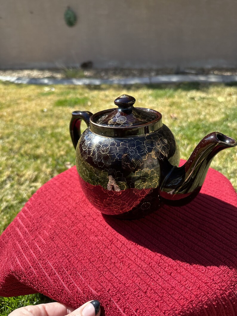 Japanese Moriage Redware Brown Teapot Etsy