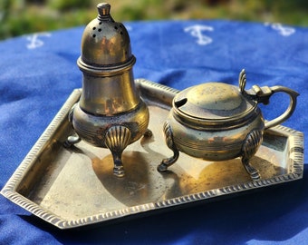 Vintage EPNS Brass Condiment Set