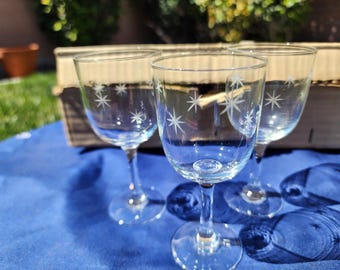 Vintage Boxed Set mit 6 Stern geätzten Sherrygläsern