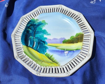 Plato enrejado japonés vintage pintado a mano