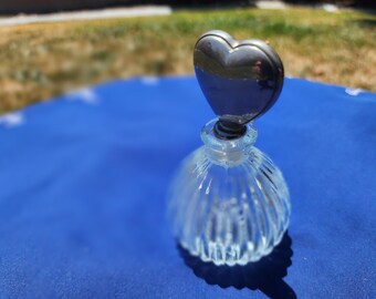 Vintage Ribbed Perfume Bottle with Heart Stopper