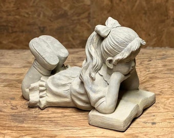 Laying Girl Reading Book Statue Massive Girl Figurine Girl Enjoying Reading Book Figure Outdoor Garden Decoration