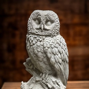 Concrete night owl statue Standing owl figurine Indoor or outdoor sculpture
