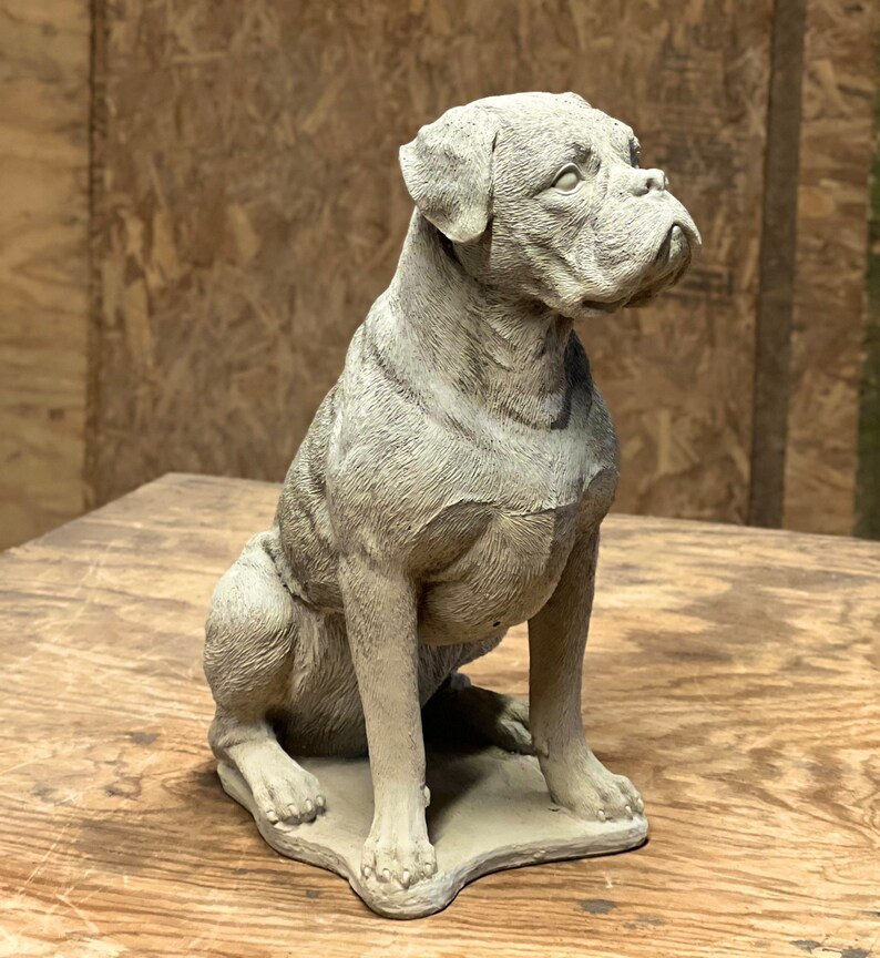 Boxer Dog Statue Sitting Boxer Outdoor Figure Realistic Boxer Etsy